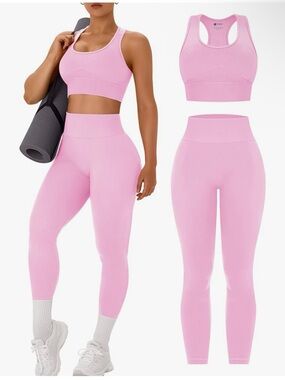 Pink Seamless High-Waist Legging & Racerback Sports Bra Set